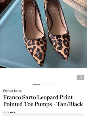 Franco Sarto Leopard-Print Pointed Toe Pumps in Tan and Black